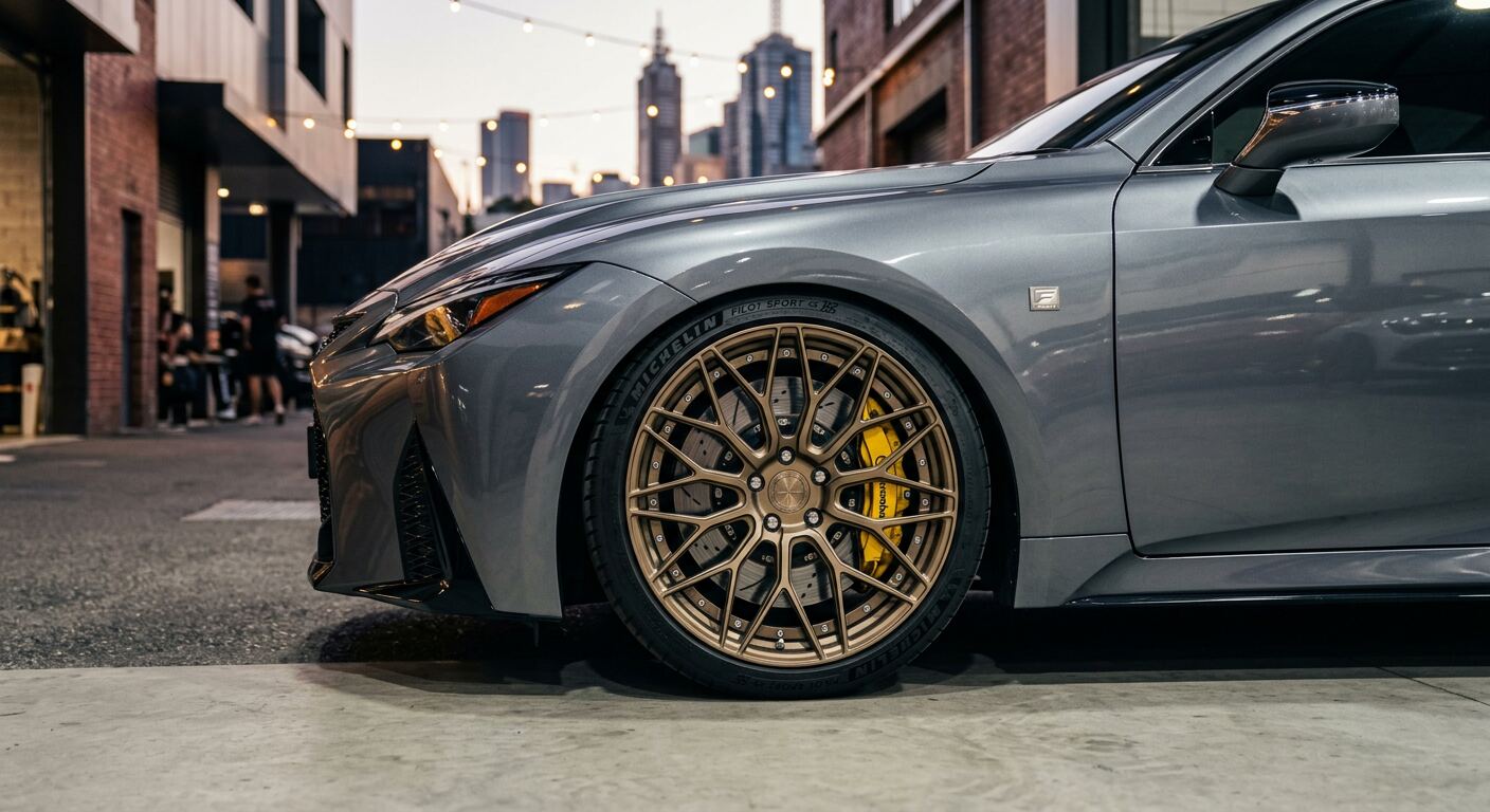 Premium aftermarket wheel fitted to a customised car
