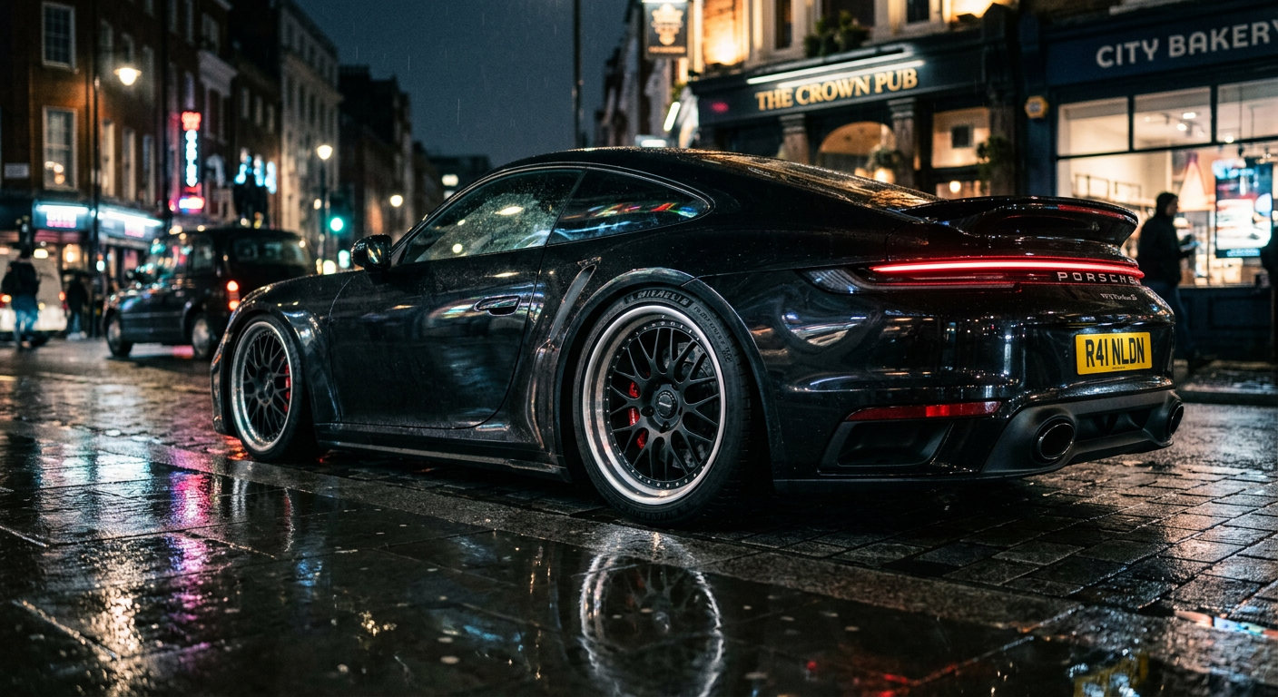 Aftermarket wheels on a sports car