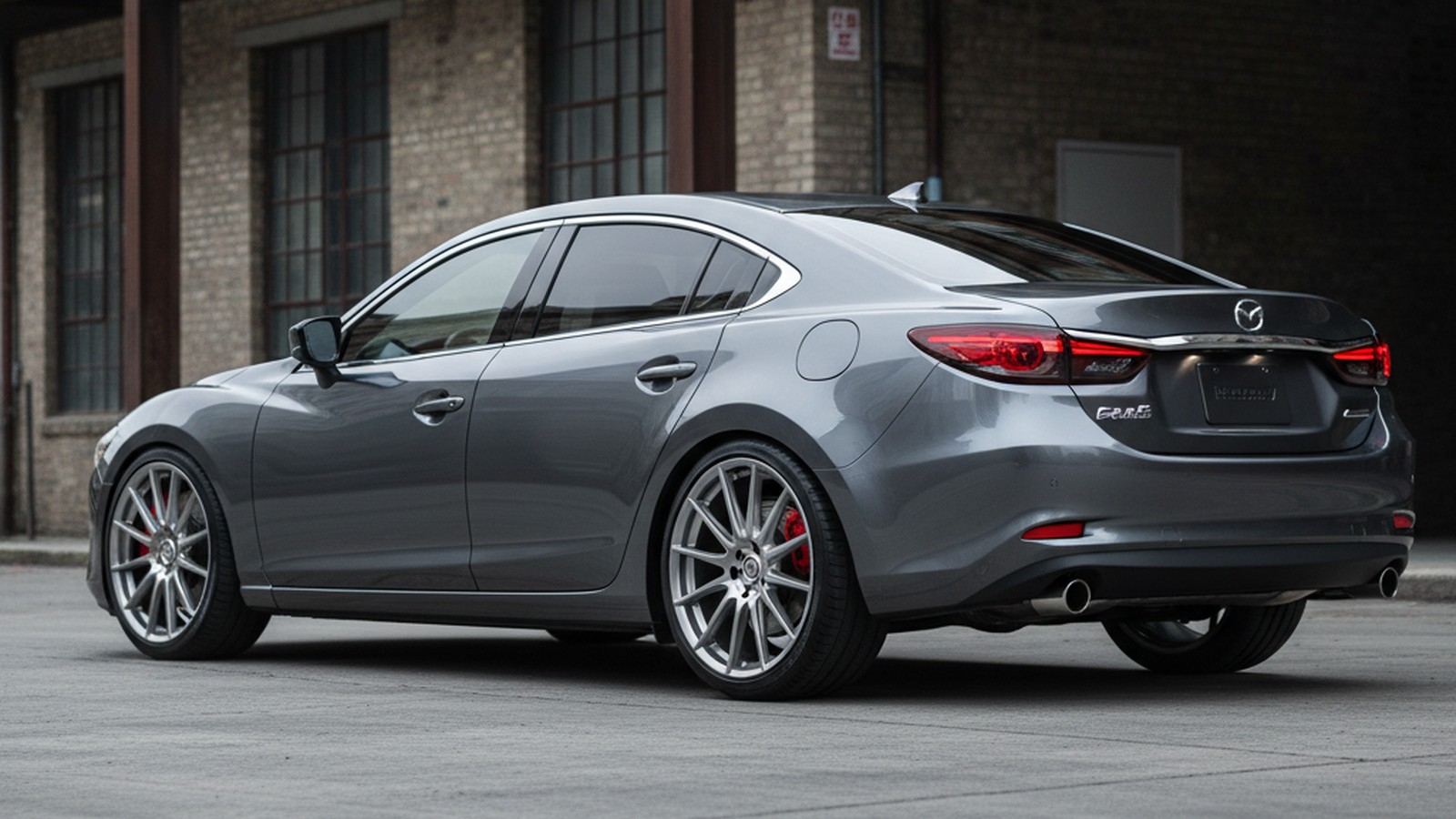 Mazda 6 on custom aftermarket wheels, front three-quarter view