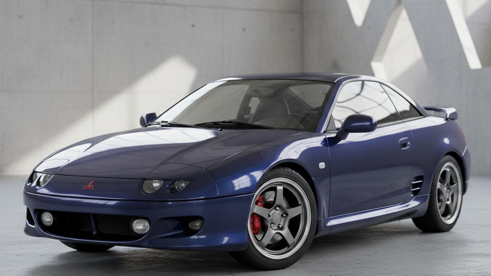 Mitsubishi FTO on custom aftermarket wheels, front three-quarter view