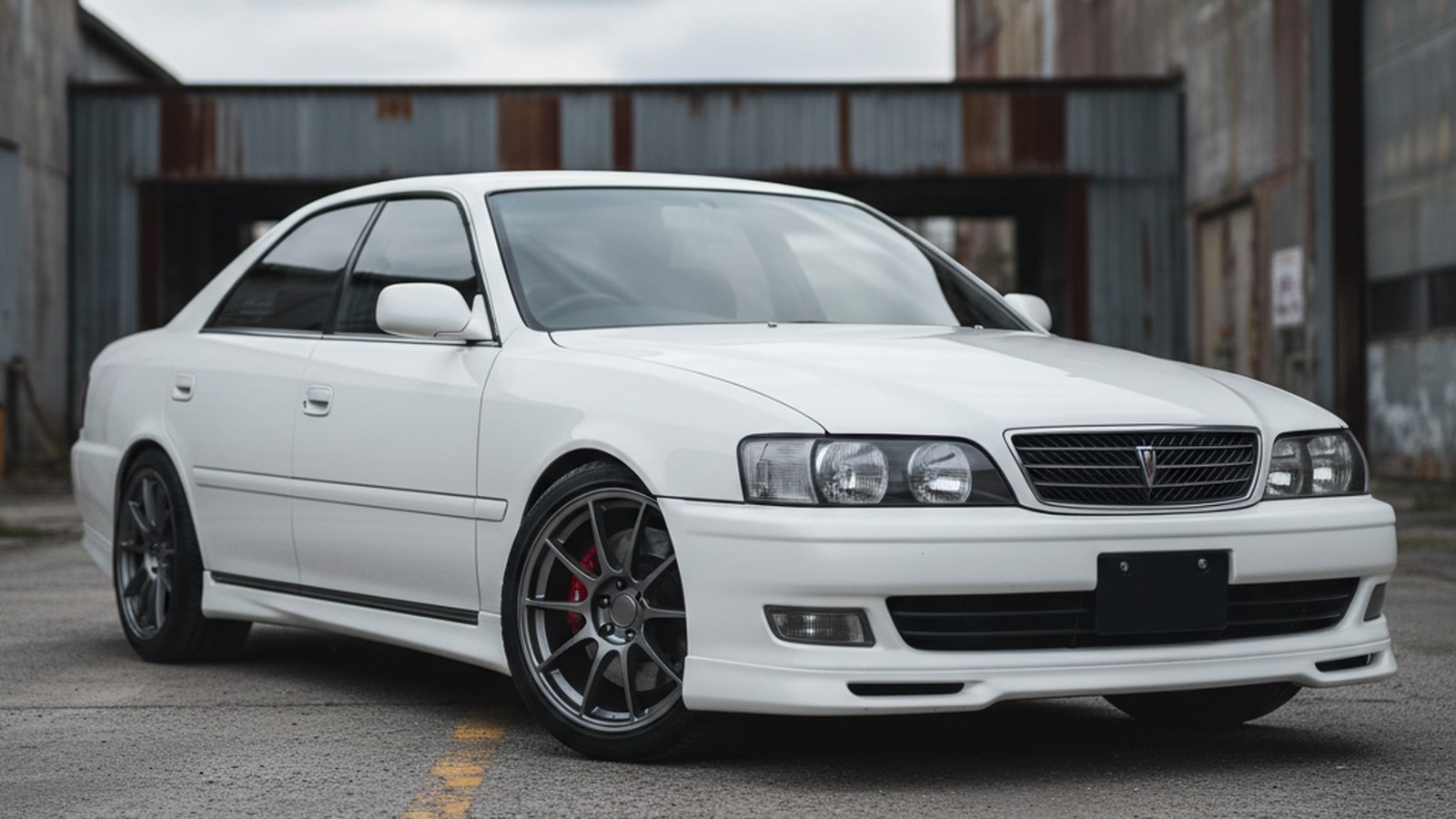 Toyota Chaser / Mark II on custom aftermarket wheels, rear three-quarter or rolling side profile