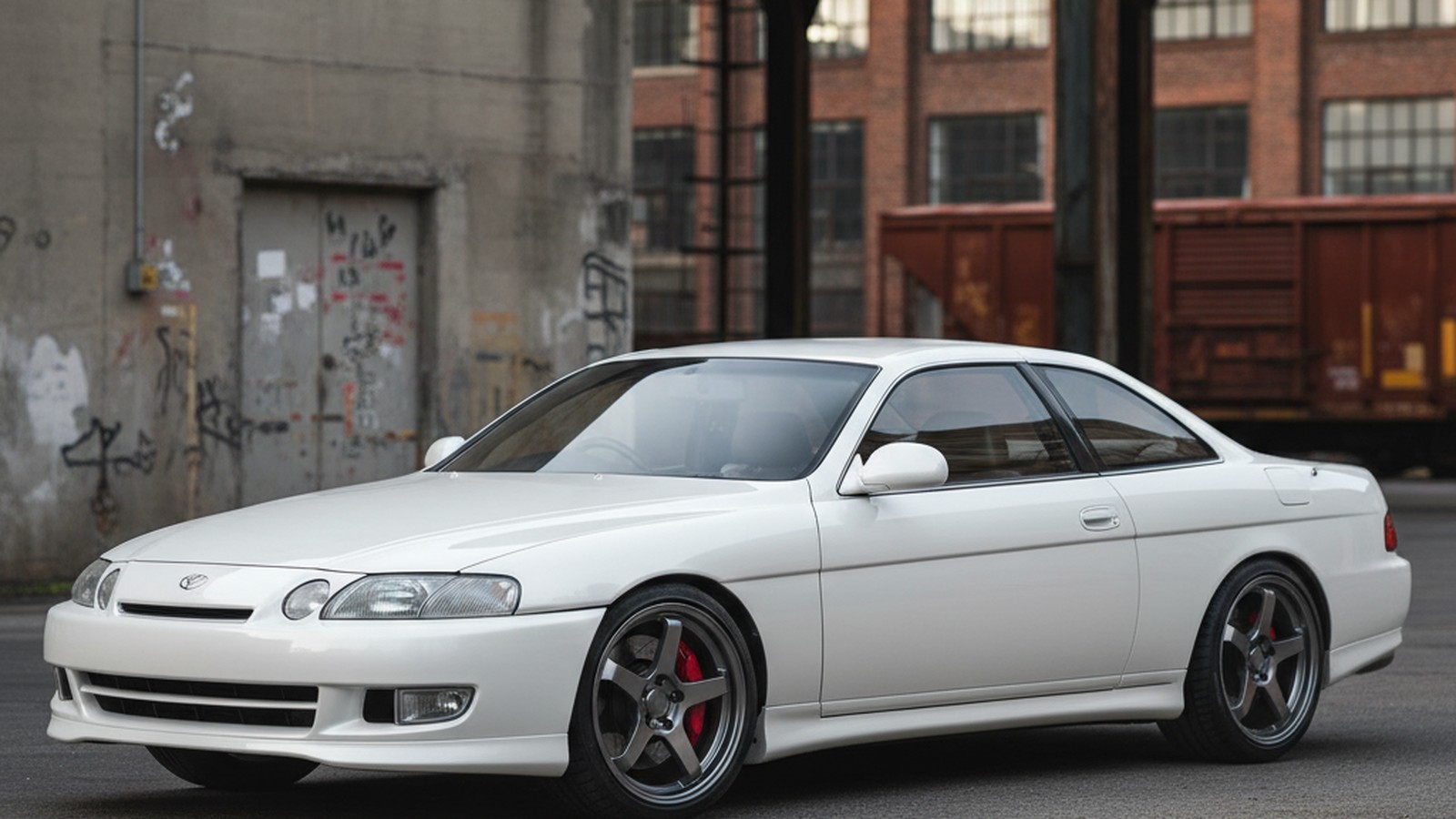 Toyota Soarer / Lexus SC on custom aftermarket wheels, rear three-quarter or rolling side profile