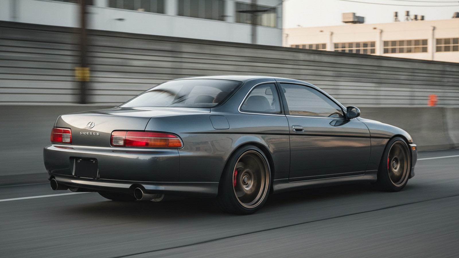 Toyota Soarer / Lexus SC on custom aftermarket wheels, rear three-quarter or rolling side profile
