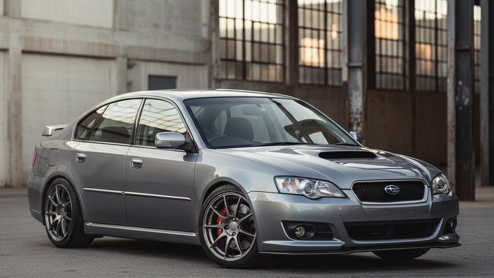 Subaru Liberty GT on custom aftermarket wheels, front three-quarter view